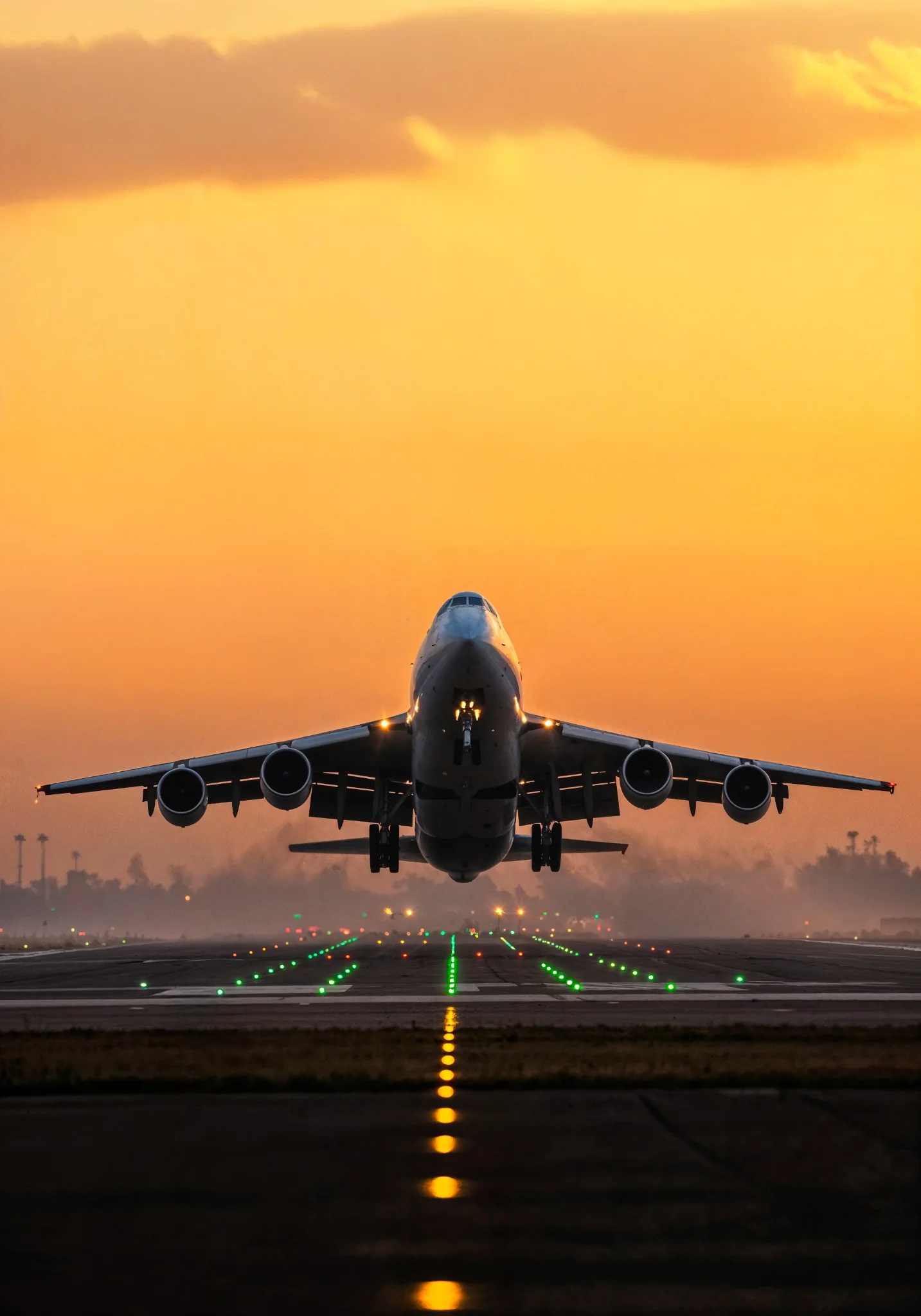 Avion de ligne au décollage dans une lumière dorée